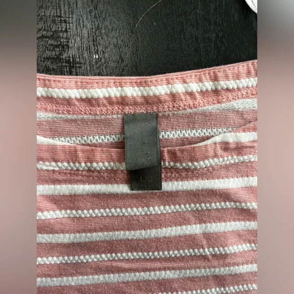 Denver Hayes Women Large Cotton Blend Pink and White 3/4 Stripped Shirt - Picture 2 of 13